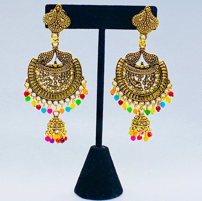 Dangle-Drop Golden Earrings With Bell Jhumka Party Wear