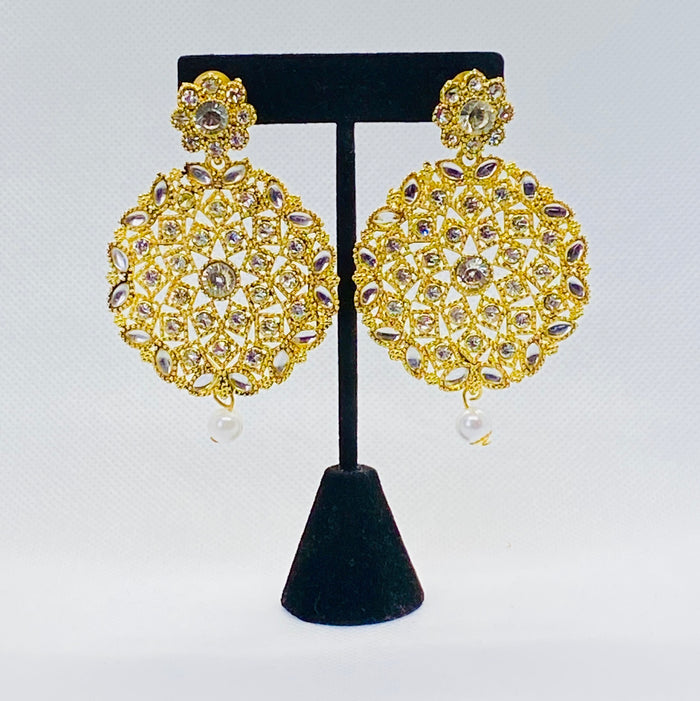 Filigree Circle Dazzling Party Earring with Rhinestone and Faux Pearls