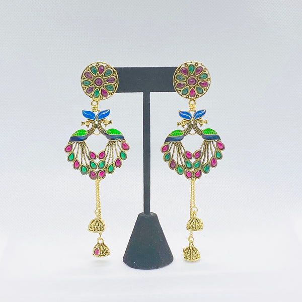 Multicolored Peacock Fashion Earring With Long Tassel