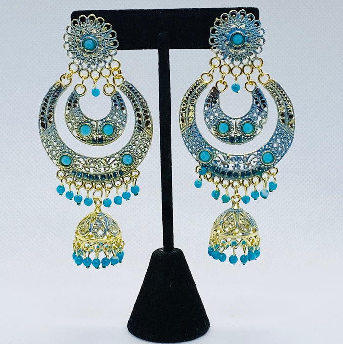 Fashion Earring Eyras Double Crescent Moon With Bell Jhumka Earring