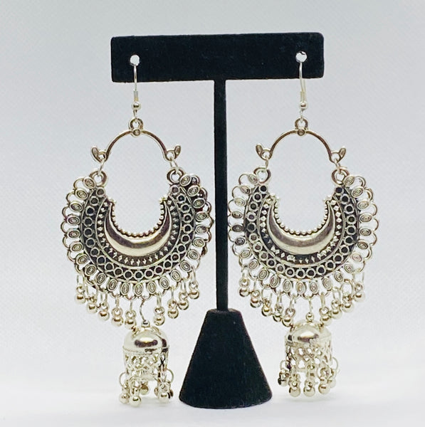 Eyras Moon Shaped  Oxidized Silver Dangling Earring with Bell Jhumki