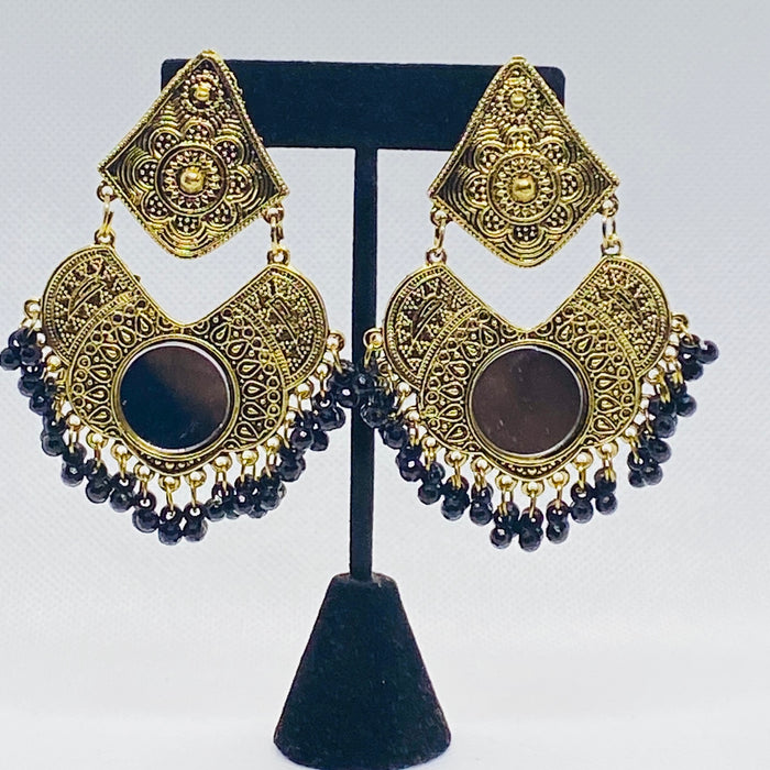 Gypsy Design Layered Earrings With Mirror And Faux Beads