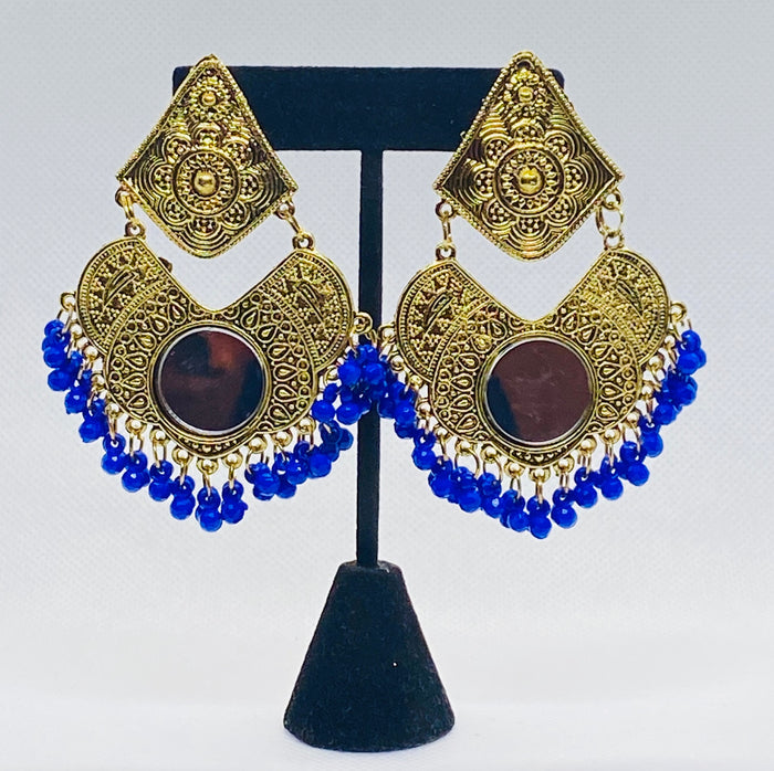 Gypsy Design Layered Earrings With Mirror And Faux Beads