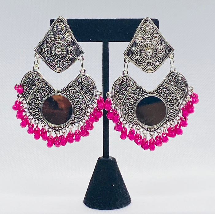 Gypsy Design Layered Earrings With Mirror And Faux Beads