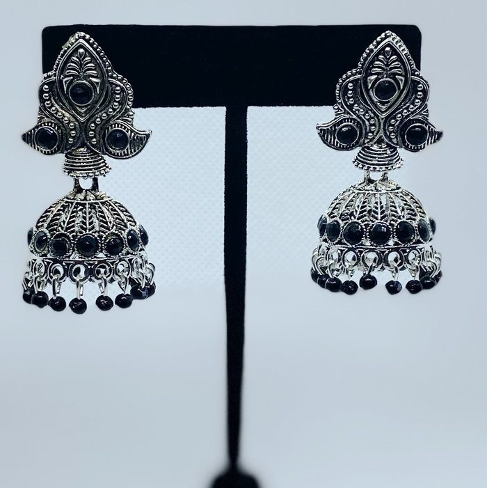 Bell Jhumka Earring With Faux Beads With Sliver Swan Design