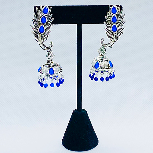 Eyras Multicolor Dancing Peacock Oxidized Silver Earring With Bell Jhumka