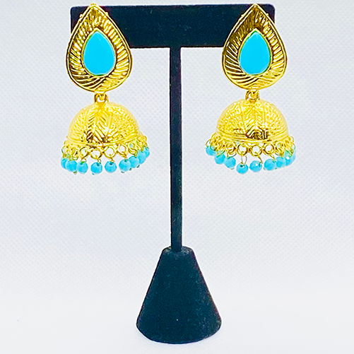 Eyras Teardrop Bell Jhumka Earring With Colored Beads