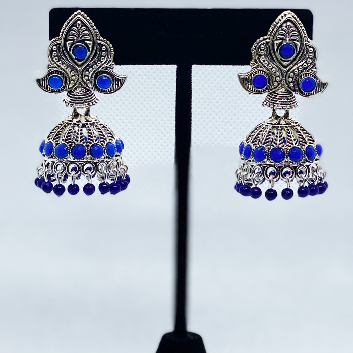 Bell Jhumka Earring With Faux Beads With Sliver Swan Design