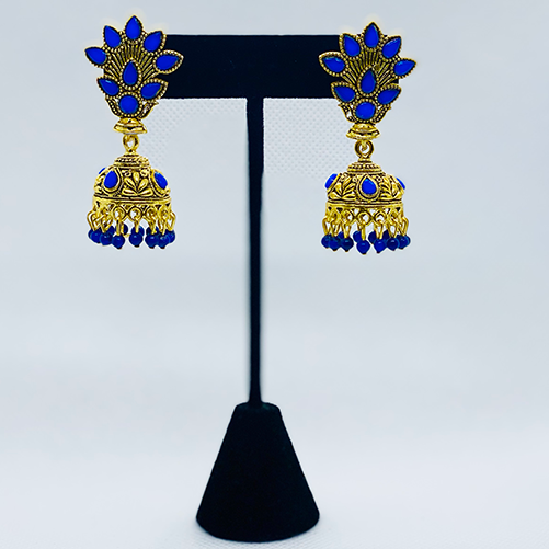 Oxidized Golden Flower Bell Jhukas With Faux Beads