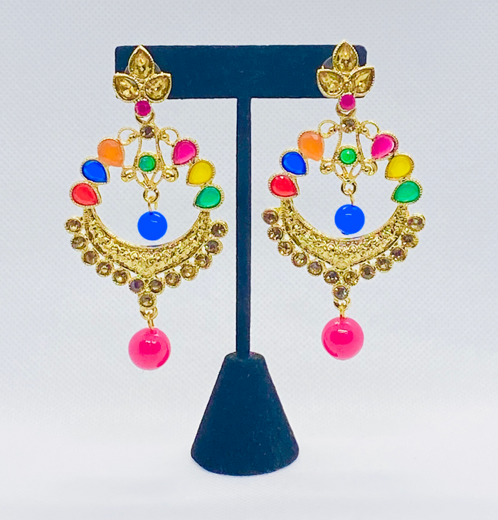 Eyras Gold Tone Half Moon Kundan and Rhinestone Earring