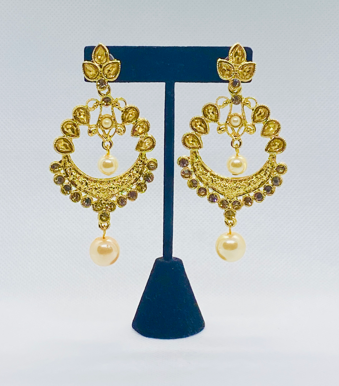 Eyras Gold Tone Half Moon Kundan and Rhinestone Earring