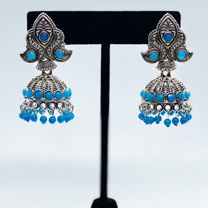 Bell Jhumka Earring With Faux Beads With Sliver Swan Design