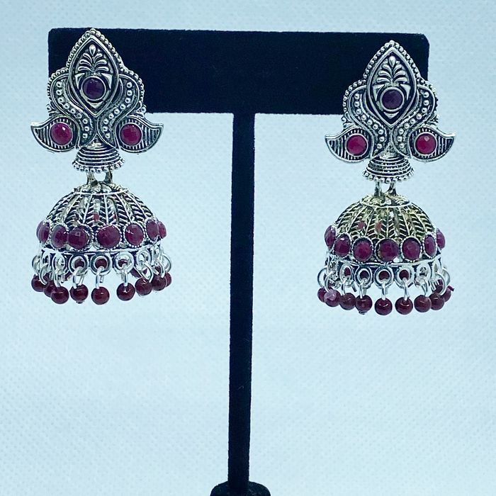 Bell Jhumka Earring With Faux Beads With Sliver Swan Design