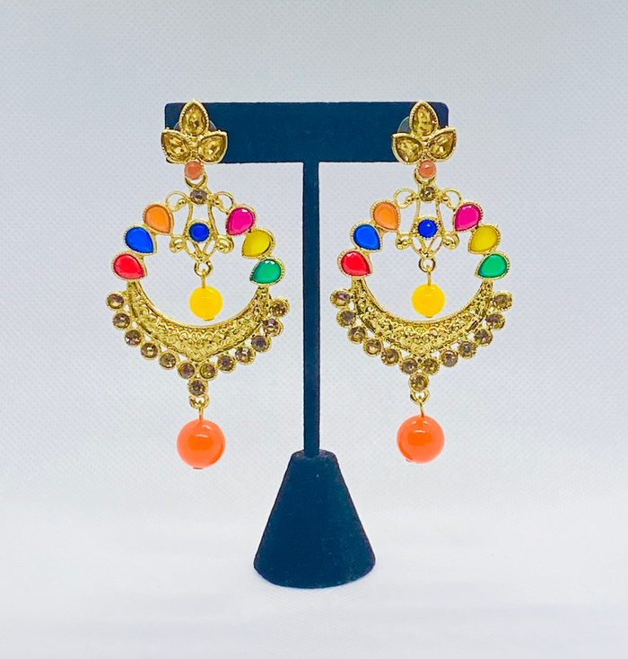 Eyras Gold Tone Half Moon Kundan and Rhinestone Earring