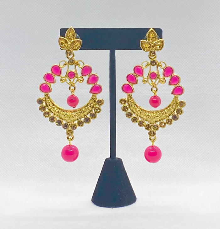 Eyras Gold Tone Half Moon Kundan and Rhinestone Earring