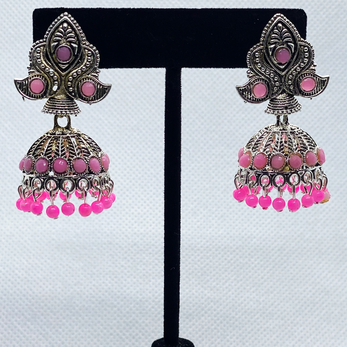 Bell Jhumka Earring With Faux Beads With Sliver Swan Design