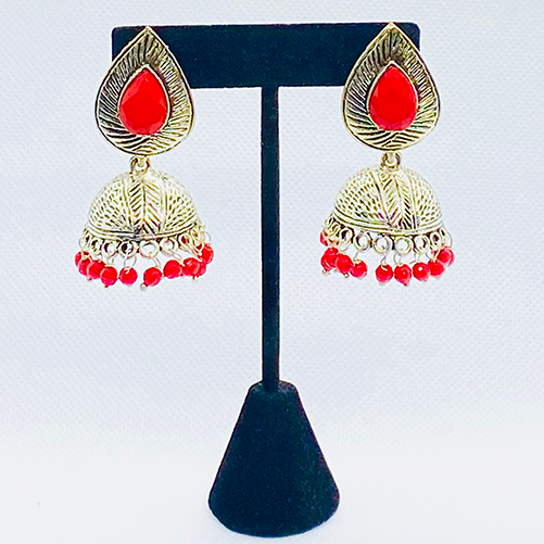 Eyras Teardrop Bell Jhumka Earring With Colored Beads