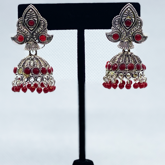 Bell Jhumka Earring With Faux Beads With Sliver Swan Design