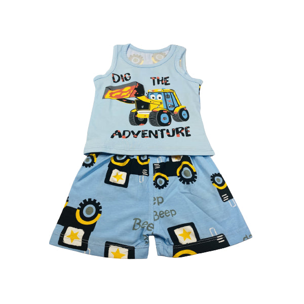 Kids Cotton Soft Vest And Short Set With Excavator