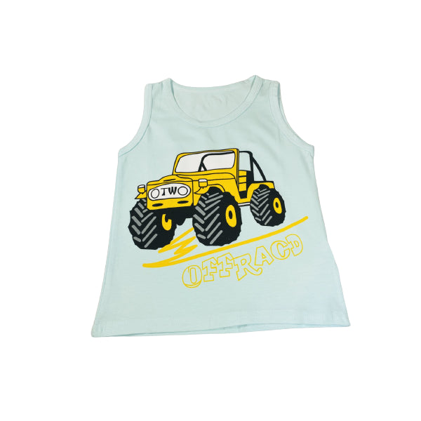 Cotton Vest And Shorts Summer Set With Monster Truck Print