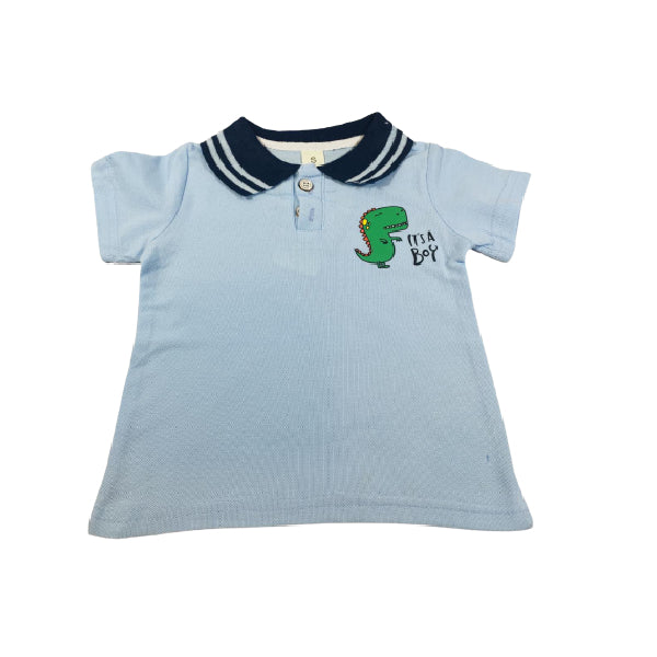 Cotton Polo Shirt And Short Set With Dino Print