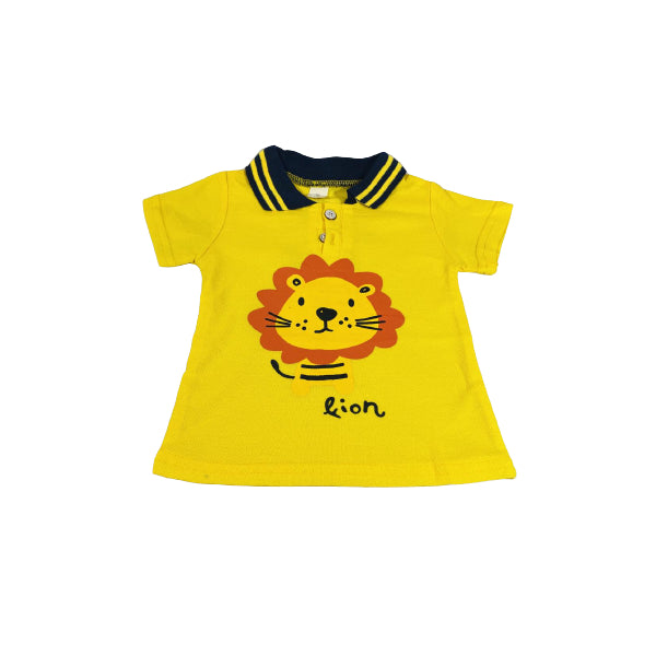 Lion Yellow Cotton Polo Shirt And Short Set