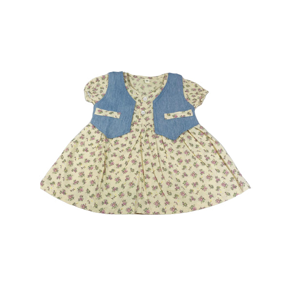 Kids Cotton Summer Dress With Attached Denim Vest