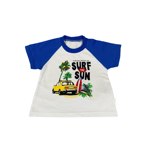 Cotton Soft Shirt And Short Set With Blue Surf The Sun Design