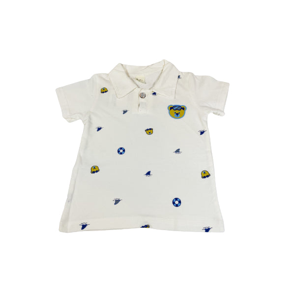 Cotton Polo Shirt And Short Set With Bear Print