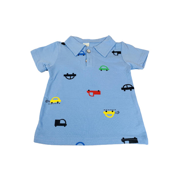 Cotton Polo Shirt And Short Set with Cars Print