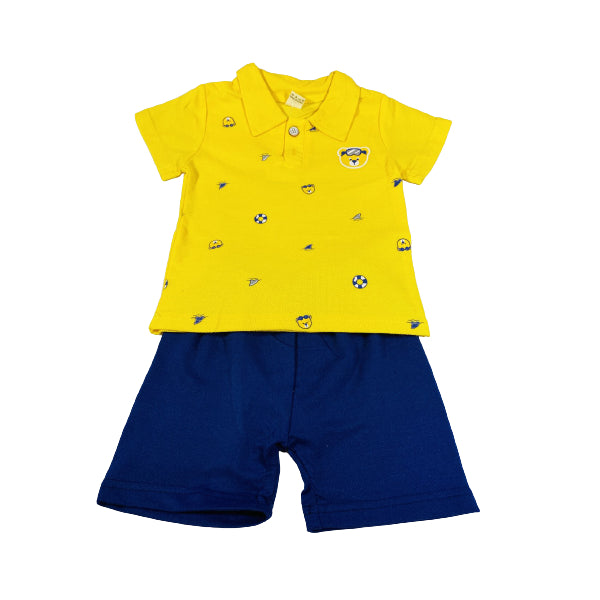 Bunny Yellow Polo  Cotton Shirt And Short Set