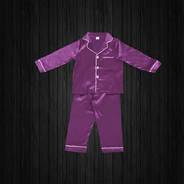 Kids Button-down Pajama Set Sleepwear/Loungewear Purple Full Sleeve Silk Satin