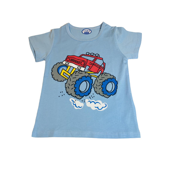 Kids Cotton Shirt And Short Summer Set Red Monster Truck