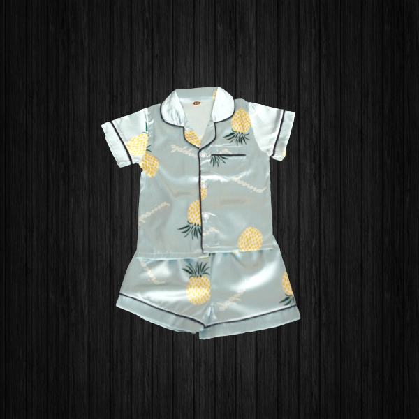 Kids Short Sleeve  Silk-Satin Button-down Pajama Set Sleepwear/Loungewear