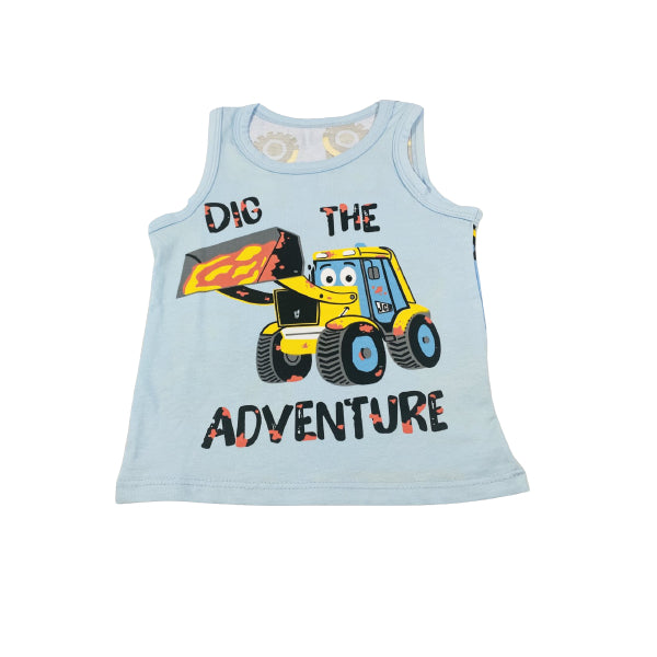 Kids Cotton Soft Vest And Short Set With Excavator