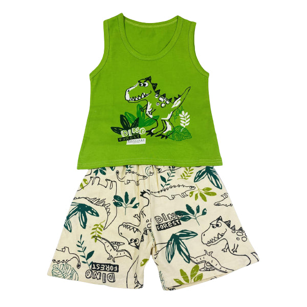 Green Dino Cotton Vest and Short Set