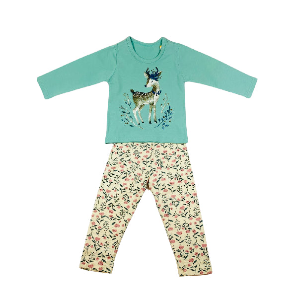 Kids Cotton Soft Full Sleeve Pajama/ Lougewear With Deer Print