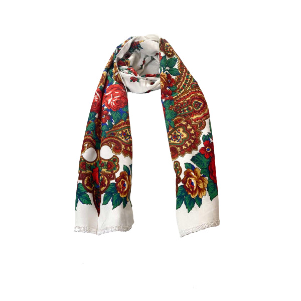 White Flower Printed Scarf/Stole