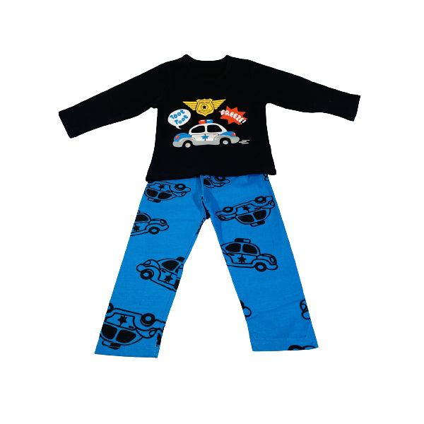 Cotton Soft Full Sleeve Pajamas/ Loungewear for Kids With Police Car Print