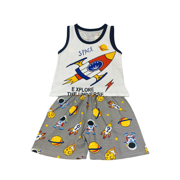 Kids Vest And Short Soft Cotton Set With Explore the Universe Print