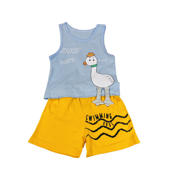 Kids Vest and Short Soft Cotton Vest Set With Sunny Day Duck Print