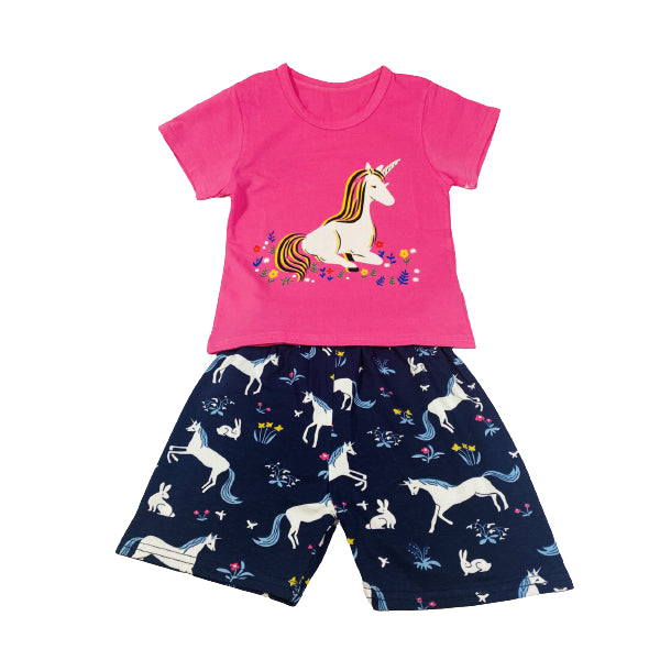 Girls Unicorn Cotton T-Shirt And Short Set