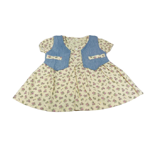 Kids Cotton Summer Dress With Attached Denim Vest