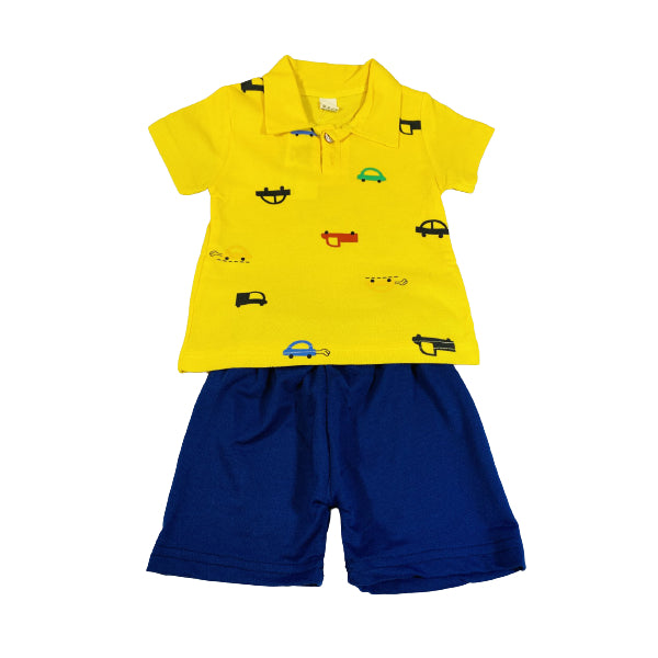 Cars Yellow Polo Cotton Shirt and Short Set