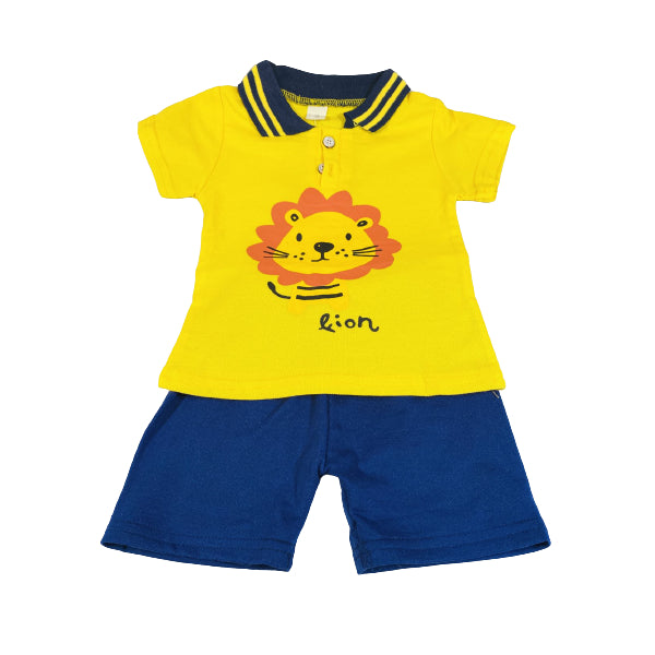 Lion Yellow Cotton Polo Shirt And Short Set