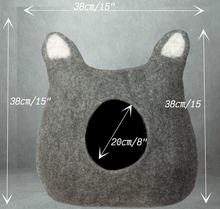 Handmade Felted Woolen Catcave Grey Cozy Cat House With Ears Design