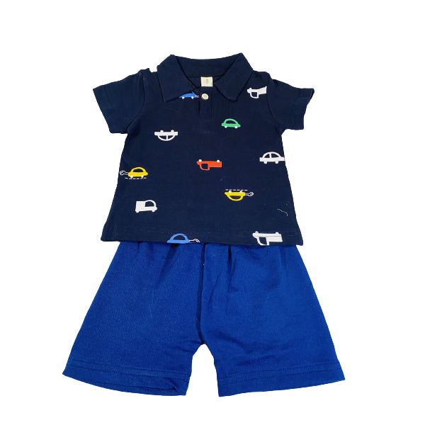 Cars Blue Polo Cotton Shirt And Short Set