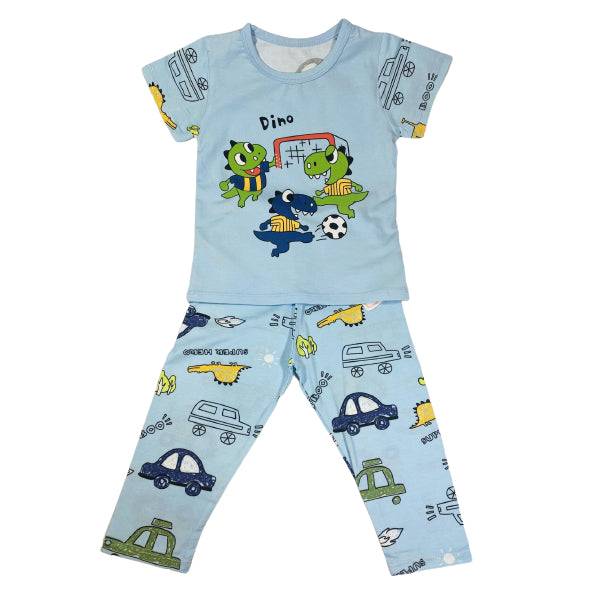 Kids Cotton Pajama/Loungewear With Dino And Friends Print