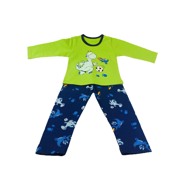 Full Sleeve Cotton Pajama / Loungewear With Green Dino Print