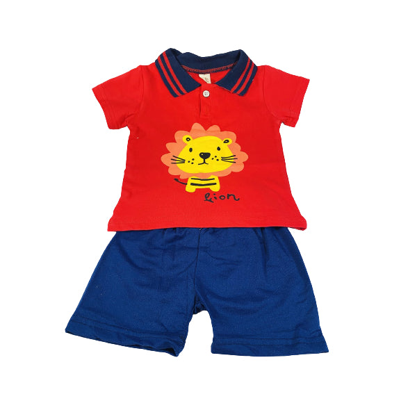 Red Cotton Polo Shirt And Short Set